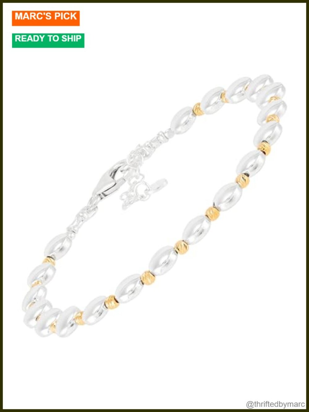 Sterling Silver 14K Yellow Gold Plated Hematite Beaded Bracelet
